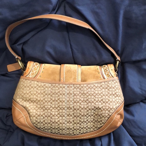 COACH Signature C Jacquard Embroidered Studded Wristlet Hobo Shoulder Bag SET - Picture 7 of 17